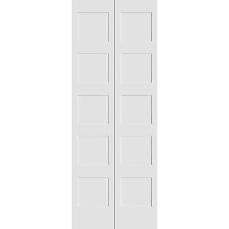 Codel Doors 36" x 80" Primed 5-Panel Equal Panel Shaker Bifold Door and Hardware 3068pri8405BF